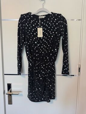 Pencey Black Dress with Silver Sequin Polka Dots - Long Sleeve